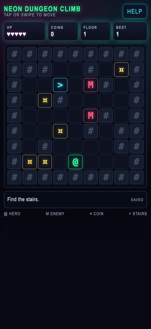Pixel Dungeon Climber running on a phone